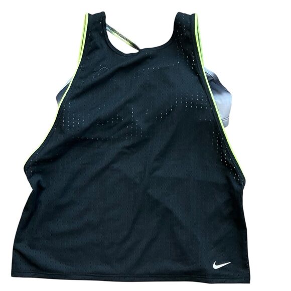 Nike Swim Tankini WMNS S Black Stripe Convertible Layered Mesh Workout Grey Bra - Picture 2 of 11